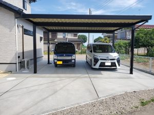 蓮田市 新築外構工事 カーポート・駐車場 蓮田市の新築外構工事|2台用カーポートと土間コンクリートの駐車スペース
