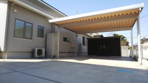 羽生市 新築外構工事 カーポート・物置 羽生市の新築外構工事|大型カーポートと物置を設置した駐車スペース